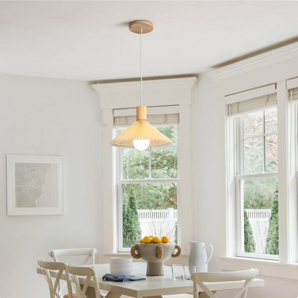 Lighting Vintage Pleated Fabric Ceiling Light Fixture Mid Century Modern Black - Picture 4 of 4